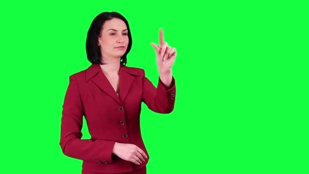 ビジネスの女性を使用して、仮想スクリーンのクロマキー — ストック動画