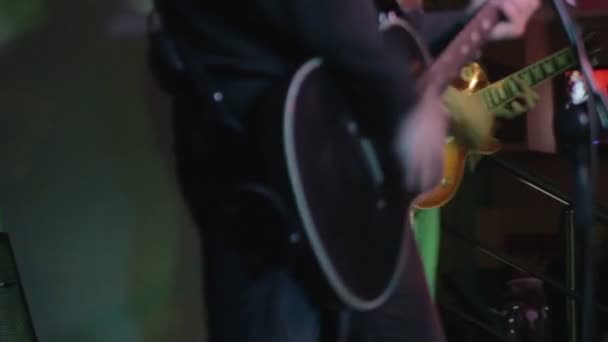 Два гитариста на сцене — стоковое видео