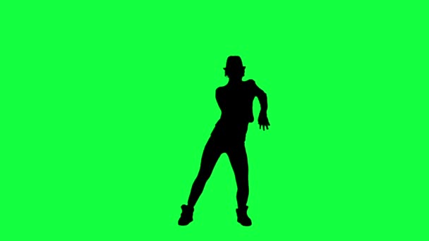 Silhouet van een meisje in de hoed dansen als de king of pop. Chroma key achtergrond — Stockvideo