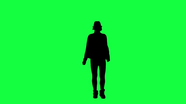 Silhouet van een meisje in de hoed dansen als de king of pop. Chroma key achtergrond — Stockvideo