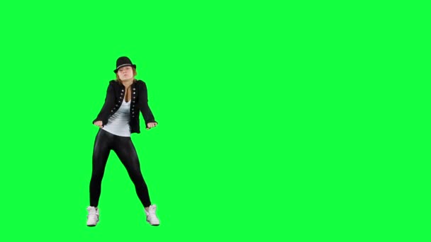 Mädchen mit Hut tanzen wie der König des Pop. Chroma Key Hintergrund — Stockvideo