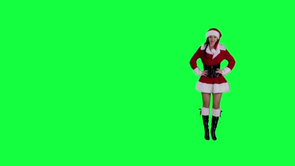 Sexy Santa je pomocník ukazuje objektu chroma klíč (zelená obrazovka) — Stock video