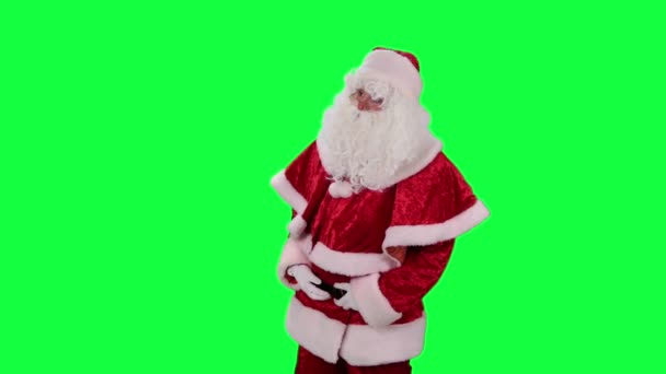 Kerstman met een geschenk vak Chromakey (groen scherm) — Stockvideo