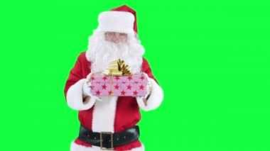 Noel Baba ile bir hediye kutusu chroma anahtar (yeşil ekran)