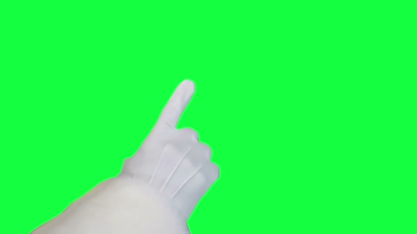 La mano de Santa usando la tecla de croma de primer plano de pantalla táctil (pantalla verde ) — Vídeos de Stock