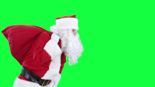 Papai Noel com chave de croma saco de presente (tela verde ) — Vídeo de Stock