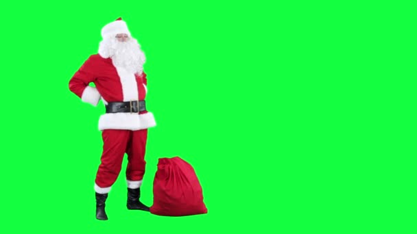 Santa Claus con una llave croma caja de regalo (pantalla verde ) — Vídeos de Stock