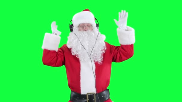 Santa Claus fejhallgató chroma key (zöld képernyő) — Stock videók