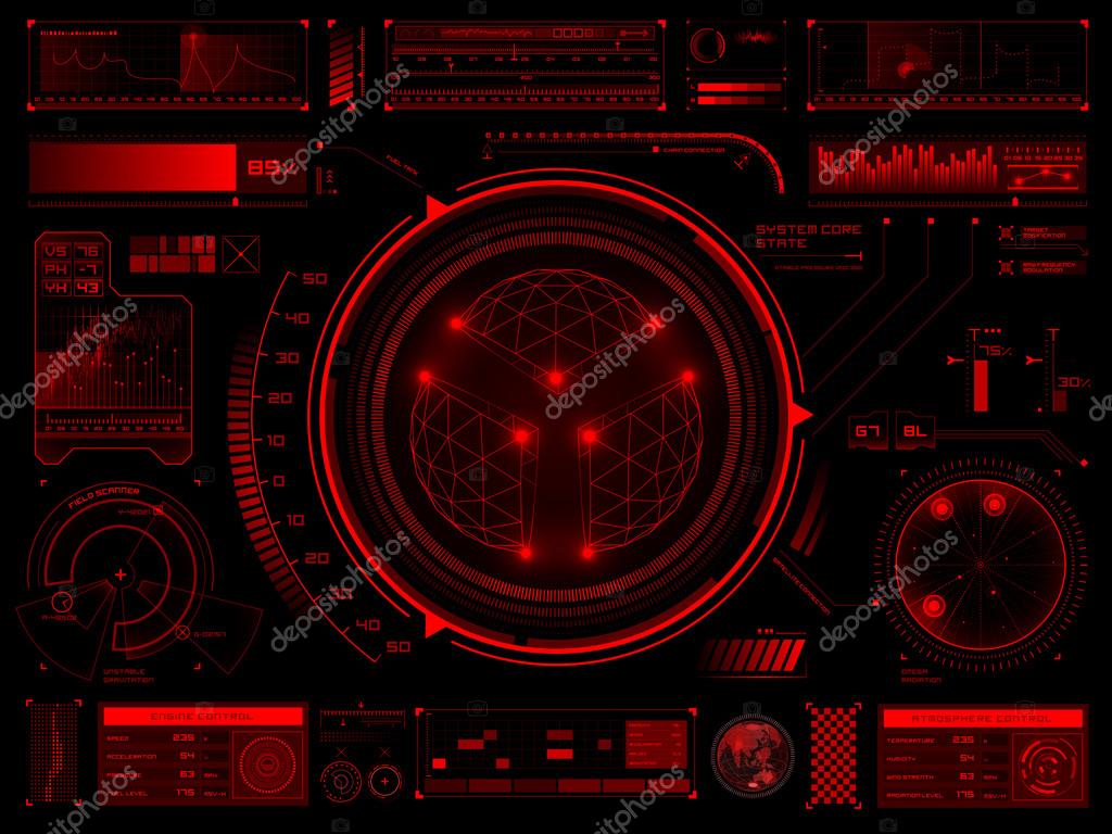 Set of futuristic user interface elements for dashboard or control panel. Raster version