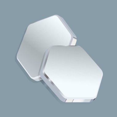 Altıgen şeklinde metal plakalar soğuk gri metalik arka planda farklı yönlere döndüler. Vektör illüstrasyonu