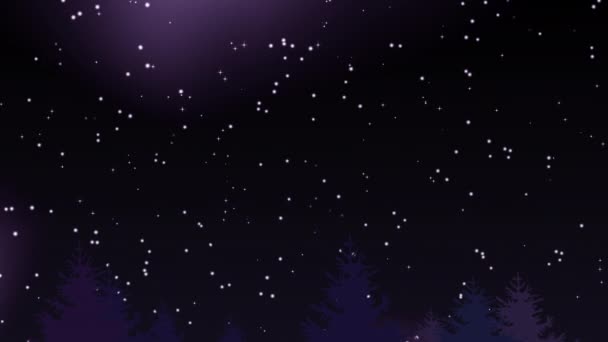 Nachthimmel Über Nadelwald Mit Vielen Funkelnden Sternen Weihnachtslandschaft Animation Auflösung — Stockvideo