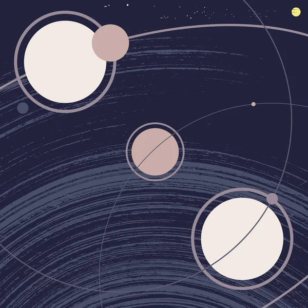 Űrgalaxis Bolygókkal Pályákkal Műholdakkal Holdakkal Nappal Csillagokkal Retro Stílusú Grunge — Stock Vector