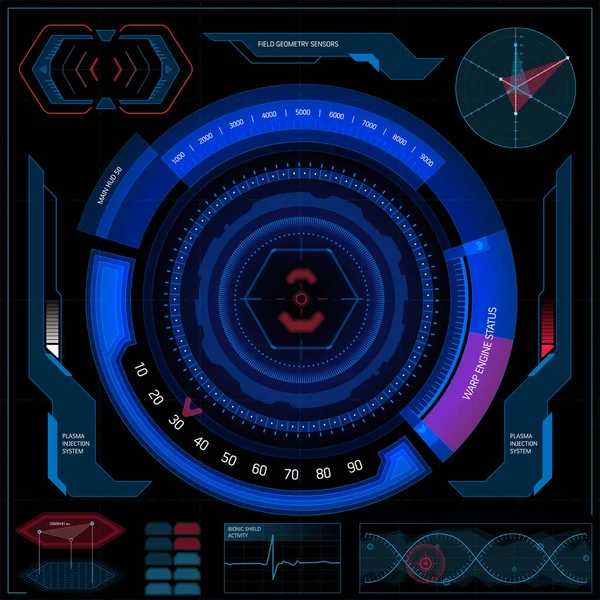 Uppsättning Futuristiska Användargränssnittselement Hud För Instrumentpanel Eller Kontrollpanel Vektorillustration — Stock vektor