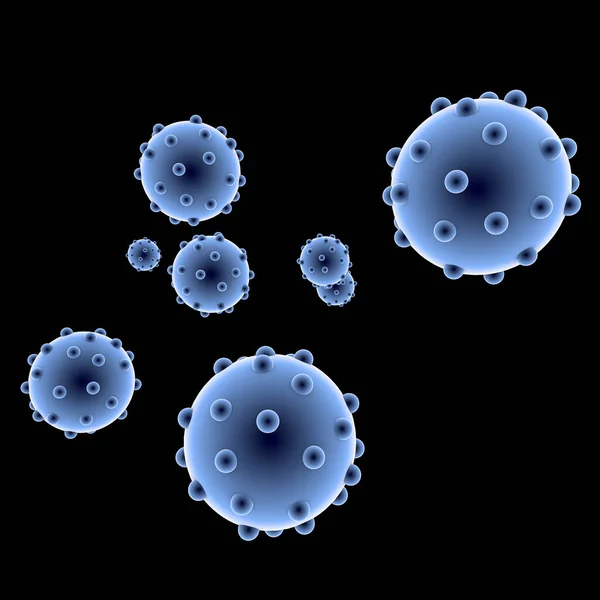 概要ウイルス細胞の簡易回路図表現 青い丸微生物はコロナウイルスCovid 19を象徴している 3Dレンダリング図 — ストック写真