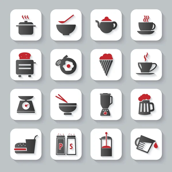 White flat cooking and food icons — Stock Vector