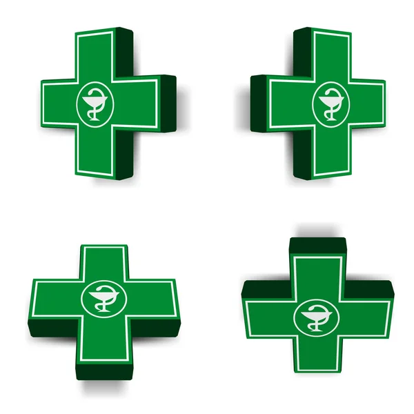 Emblema de cruz médica verde — Vector de stock