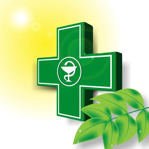 Emblema de cruz médica verde — Vector de stock