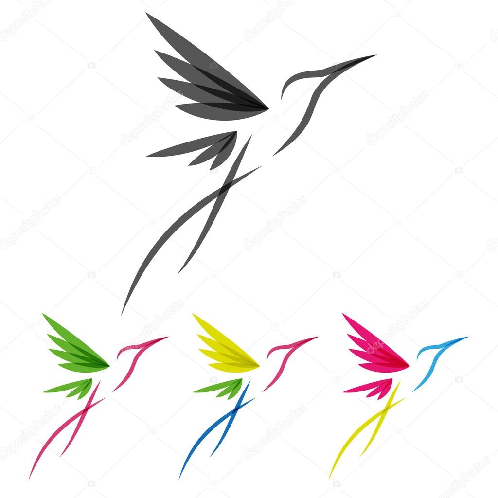 Vector Colored Stylized Tropical Hummingbirds Template for Logo Design