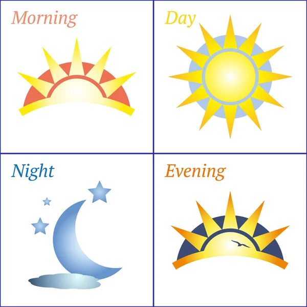 Morning day evening night icon set — Stock Vector