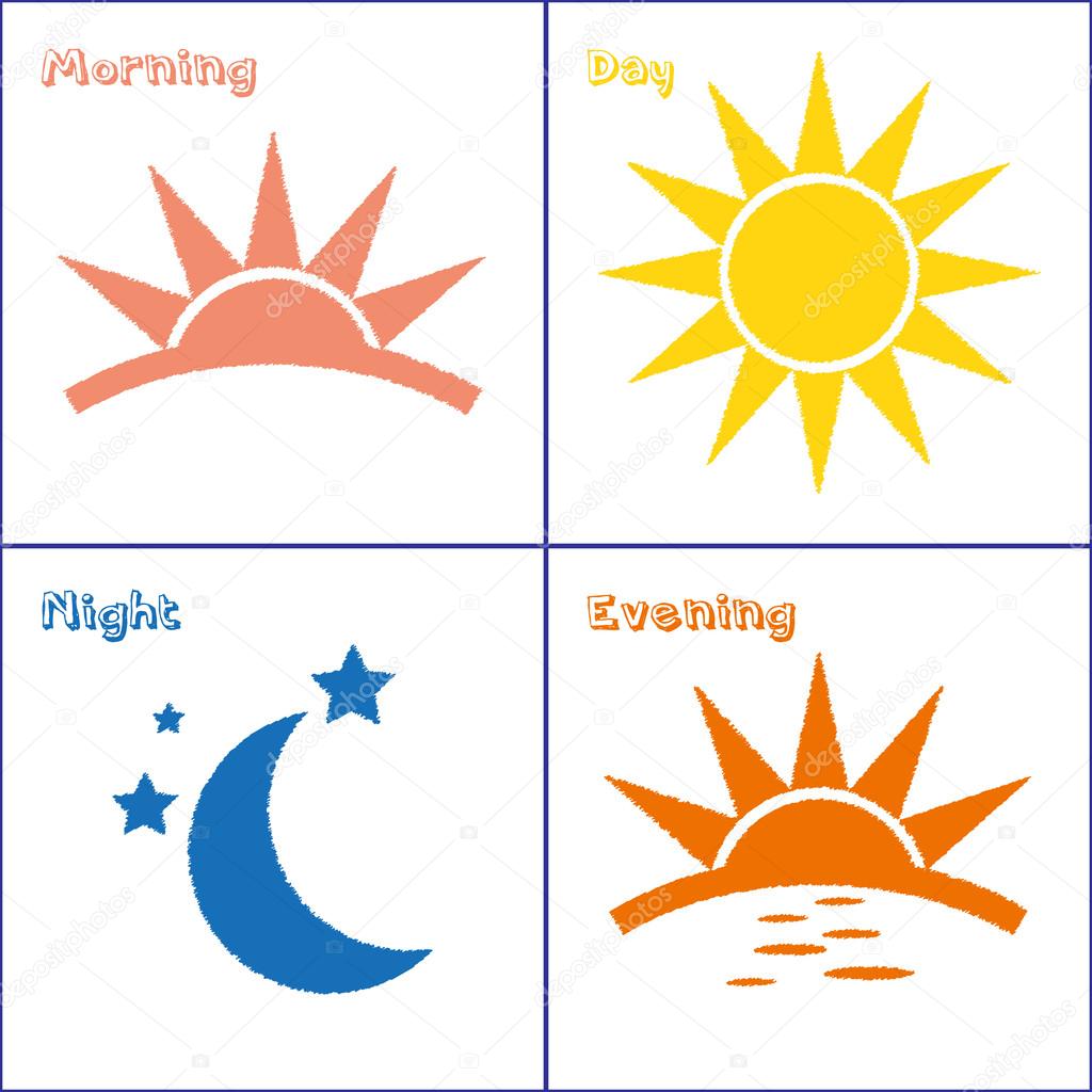 Morning day evening night icon set — Stock Vector © s.rumiantsev #73968989