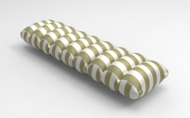 Üç boyutlu çizgili şişme yastık döşemesi detaylı tekstil dokusu ve beyaz üzerine izole edilmiş yumuşak segmentli tasarımı var.