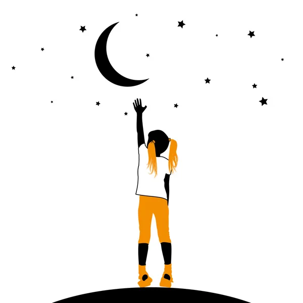 Girl reaching the stars on a white background — Stock Vector