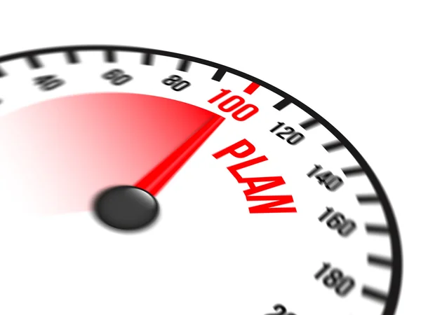 Speedometer Focused on a Hundred Percent Plan — Stock Photo, Image