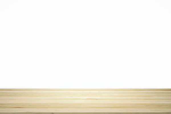 Blanco houten tafelblad met witte ondergrond, model — Stockfoto