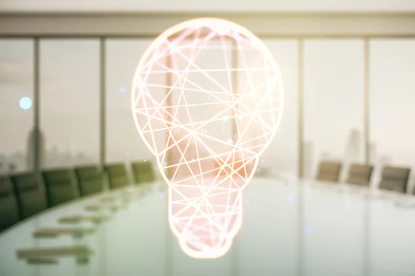 Ideia Virtual conceito com ilustração lâmpada em uma moderna sala de conferências fundo. Multiexposição — Fotografia de Stock