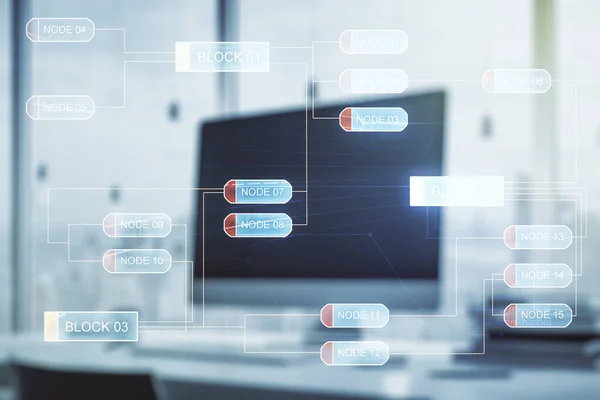 Ilustración de codificación creativa abstracta en el fondo de la computadora moderna, concepto de desarrollo de software. Multiexposición —  Fotos de Stock