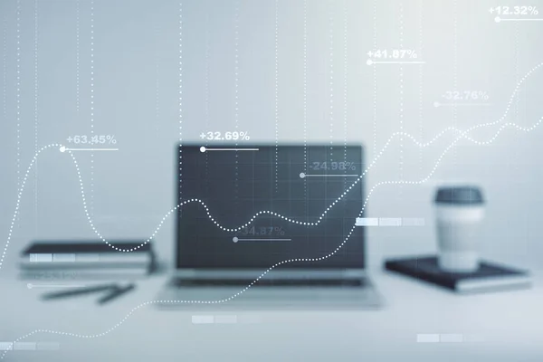 Abstract creative analytics data spreadsheet on modern computer background, analytics and analysis concept (em inglês). Multiexposição — Fotografia de Stock