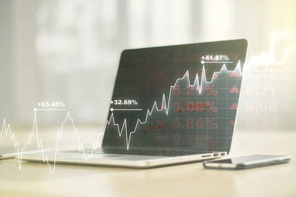 Multi exposure of abstract creative financial chart on computer background, research and analytics concept — Stock Photo, Image