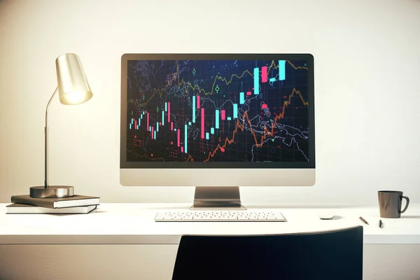 Modern datorskärm med abstrakt finansiell graf, finansiell och handel koncept. 3D-återgivning — Stockfoto