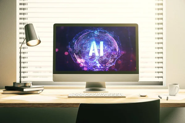 Creative artificial Intelligence symbol concept on modern computer monitor. 3D Rendering — Stock Photo, Image