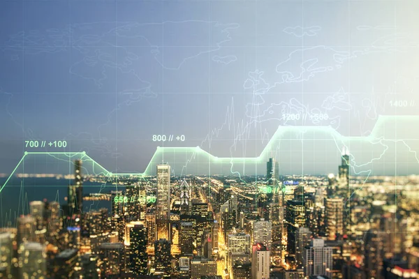 ( 영어 ) Stats data illustration on Chicago city skyline background, computing and Analytics concepts — 스톡 사진