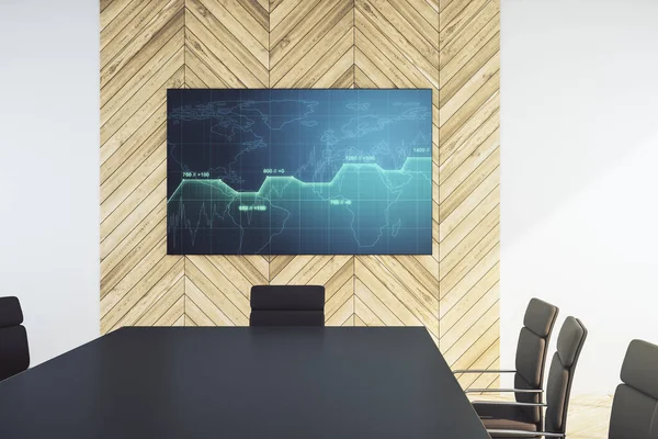 Abstract creative stats data concept on presentation screen in a modern conference room. 3D Rendering — Stock Photo, Image