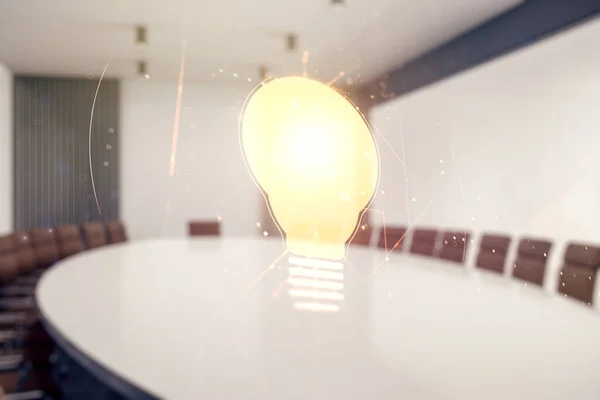 Ideia Virtual conceito com ilustração lâmpada em uma moderna sala de conferências fundo. Multiexposição — Fotografia de Stock