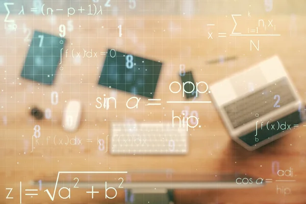 Ilustração de fórmula científica criativa sobre conhecimento moderno de informática, ciência e conceito de pesquisa. Multiexposição — Fotografia de Stock