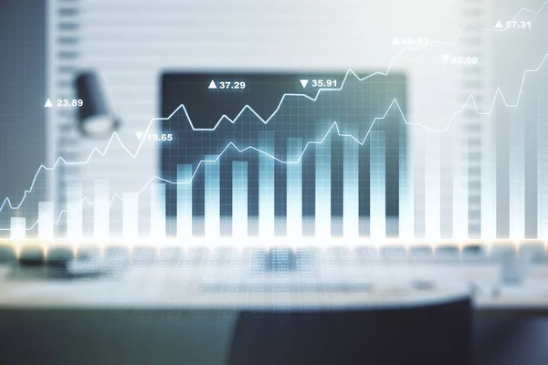 現代のコンピュータの背景、外国為替および投資の概念に抽象的な創造的な財務グラフのマルチ露出 — ストック写真