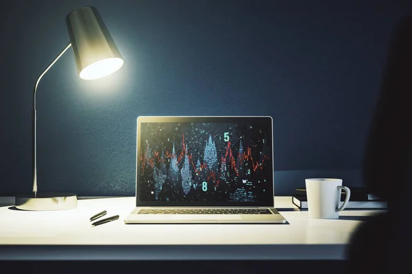 Abstrakte kreative Finanzgrafik auf modernem Laptop-Bildschirm, Devisen- und Anlagekonzept. 3D-Rendering — Stockfoto