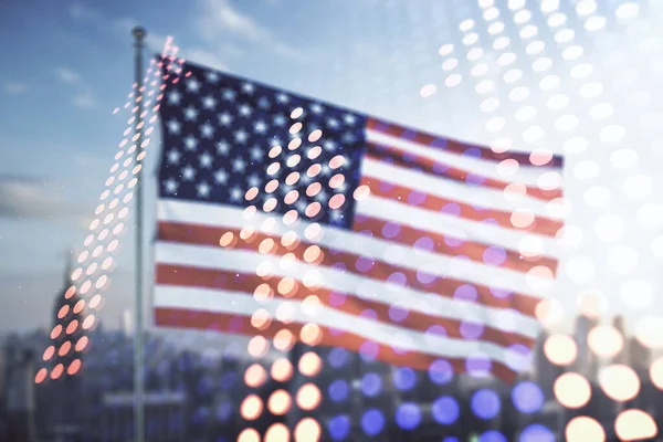 Абстрактуйте ескіз віртуальних стрілок вгору по прапору США і горизонт, ціль і ціль концепції. Мультидія — стокове фото