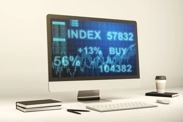 Schermo moderno per computer con diagramma finanziario astratto, concetto bancario e contabile. Rendering 3D — Foto Stock