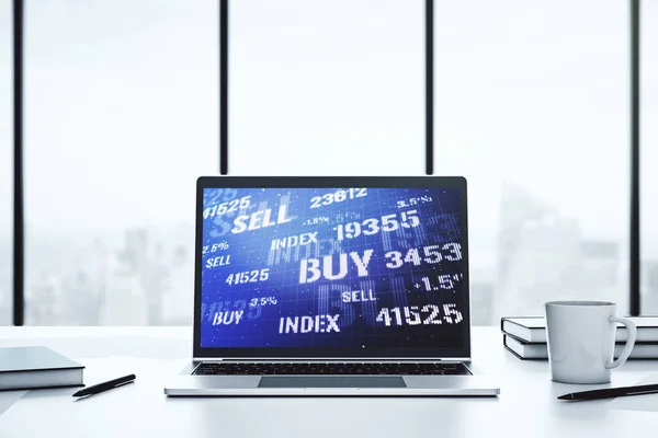 Modern computer display with abstract financial graph, financial and trading concept. 3D Rendering