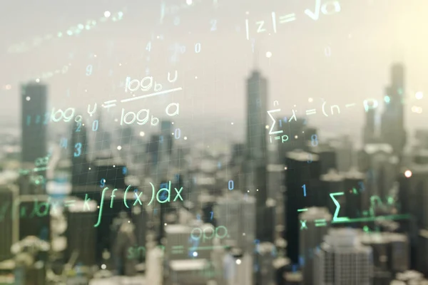 Наукова формула голограма на фоні розмитих офісних будівель, концепція дослідження. Багатоцільовий — стокове фото