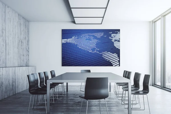 Carte de l'Amérique sur l'écran de présentation TV dans une salle de réunion moderne, concept de recherche et de stratégie. Rendu 3D — Photo