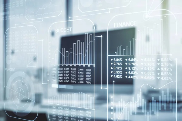 Multi esposizione di abbozzo di foglio di calcolo grafico astratto su sfondo moderno del computer, analisi e concetto di analisi — Foto Stock