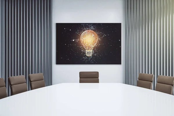 Modern bir konferans odasında sunum ekranında ampul resimli yaratıcı fikir kavramı. 3B Hazırlama — Stok fotoğraf