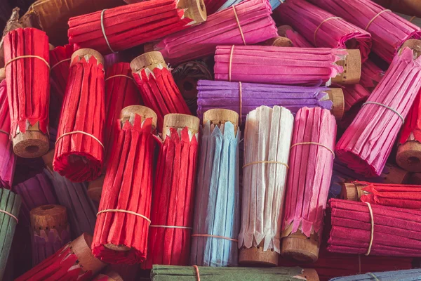 Close up stack of colorful handmade umbrella in Chiang Mai, Thai — Stock Photo, Image