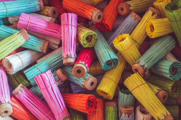 Close up stack of colorful handmade umbrella in Chiang Mai, Thai — Stock Photo, Image