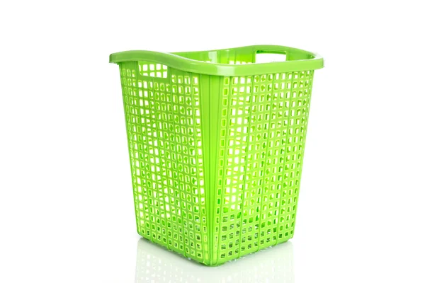 Empty new green plastic basket isolated on white — Stock Photo, Image